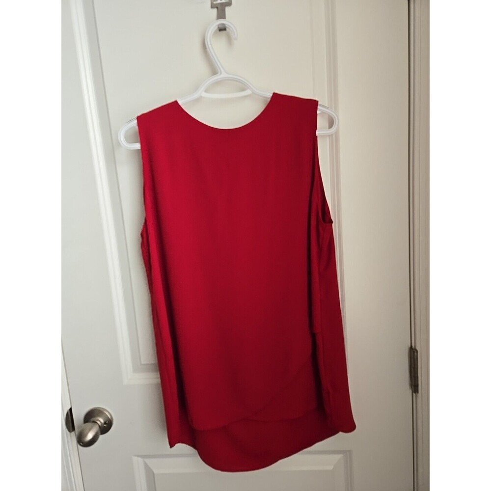 Chico's Red Sleeveless Layered Blouse Round Neck Exposed Zip Back Size Large